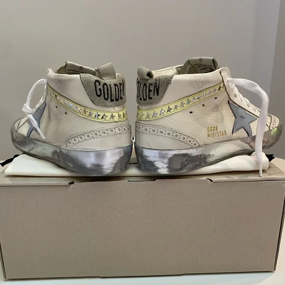 Golden Goose Mid Star Sneaker White Leather/Ice/Blue/Yellow/Metallic sz 38 NIB - Picture 7 of 14